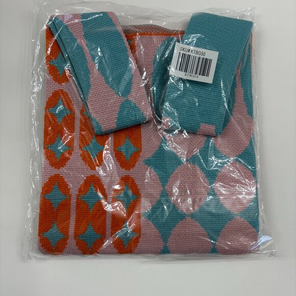 Wrist Tote Bag - 100% Polyester- Geometric - Pink, Blue & Orange - NWT - Picture 9 of 9